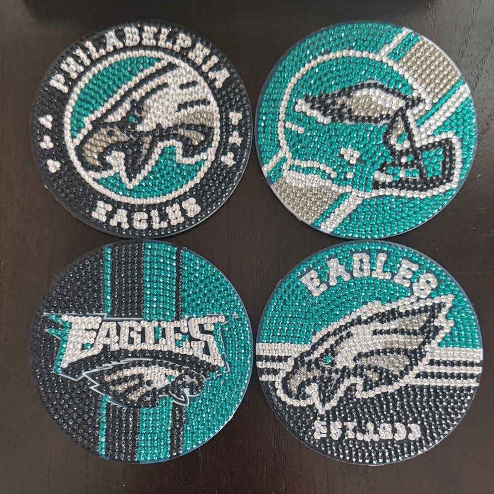 🦅 Philadelphia Eagles Diamond Art Coasters – Set of 4 w/Metal Display Holder
